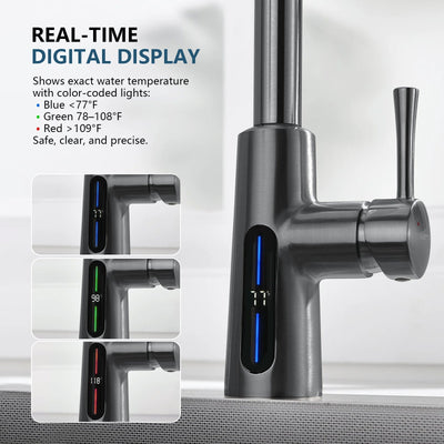 Metora Modern Pull-Down Kitchen Faucet with Temperature Display-KF2501
