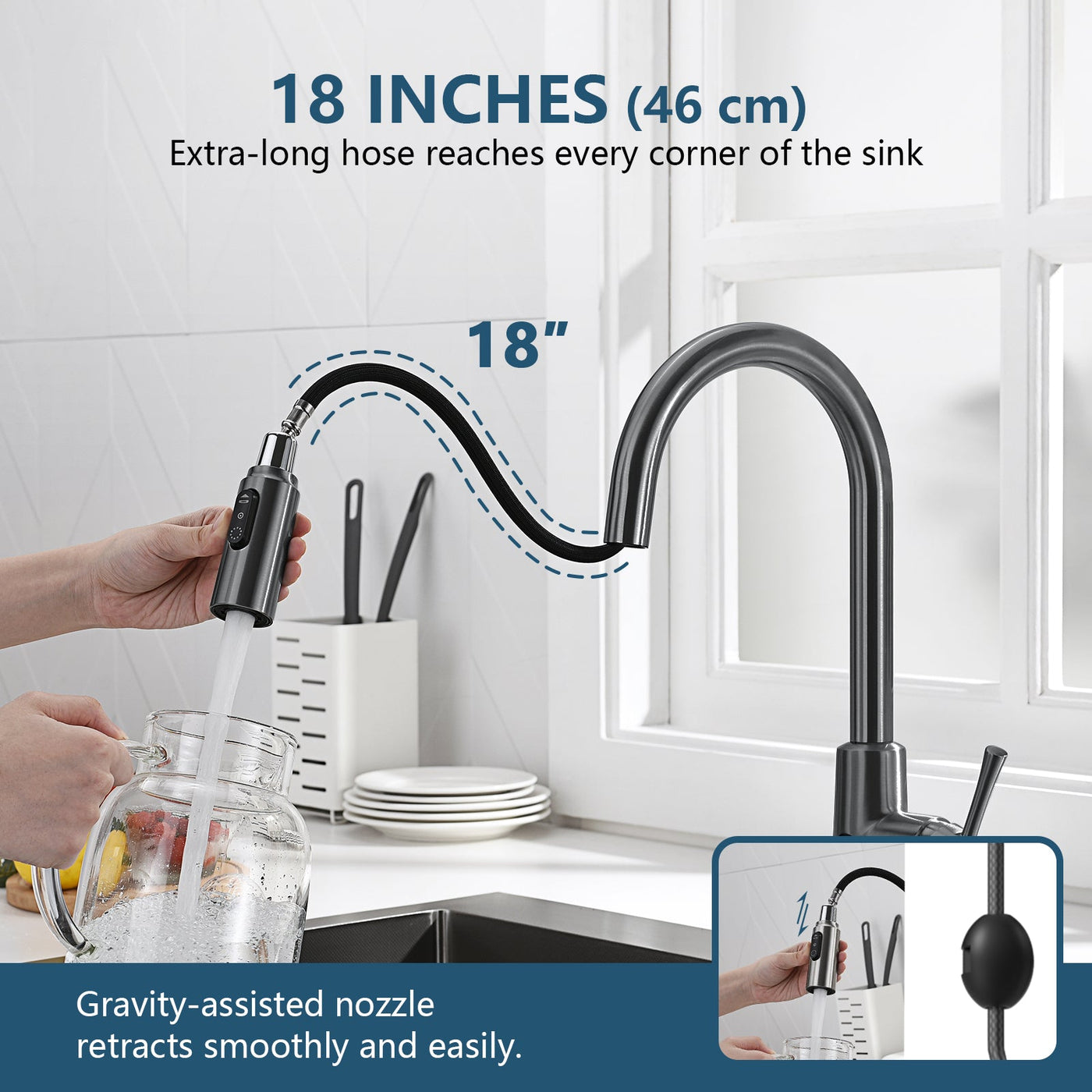 Metora 33"x 22" Stainless Steel Farmhouse Kitchen Sink-FS2501 with Modern Pull-Down Kitchen Faucet-KF2501