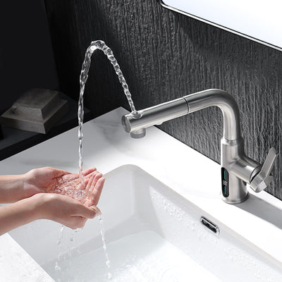 Metora Single-Hole Liftable Pull-Out Bathroom Faucet With Temperature Display-BF2501