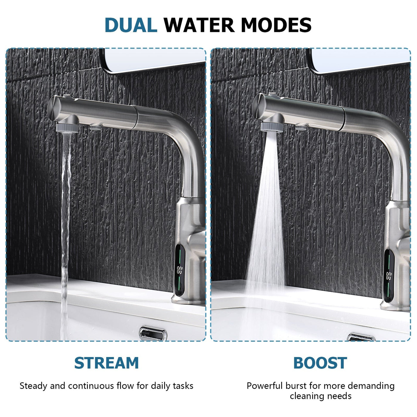 Metora Single-Hole Liftable Pull-Out Bathroom Faucet With Temperature Display-BF2501