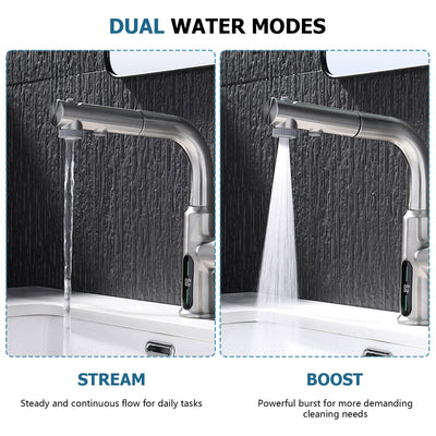 Metora Single-Hole Liftable Pull-Out Bathroom Faucet With Temperature Display-BF2501