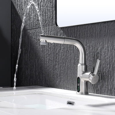 Metora Single-Hole Liftable Pull-Out Bathroom Faucet With Temperature Display-BF2501