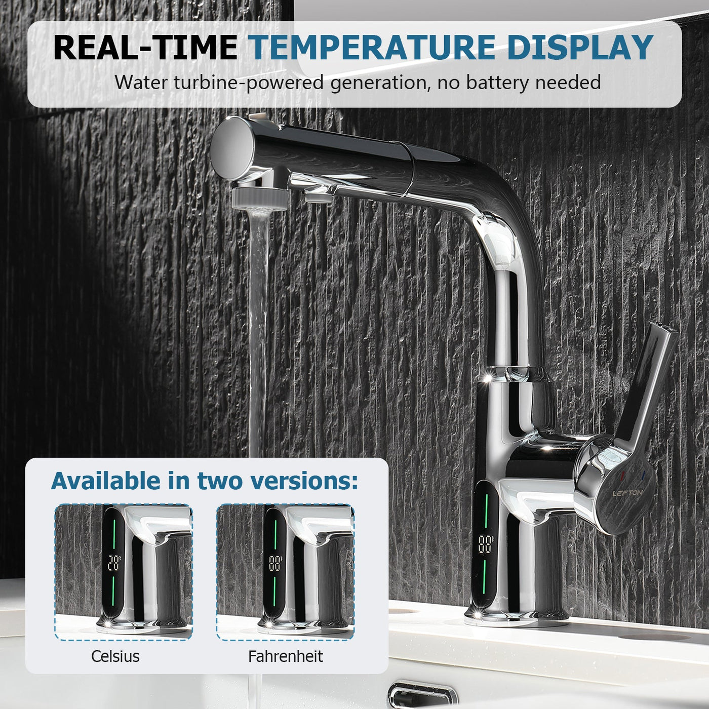 Metora Single-Hole Liftable Pull-Out Bathroom Faucet With Temperature Display-BF2501