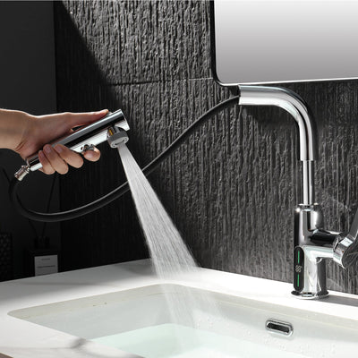 Metora Single-Hole Liftable Pull-Out Bathroom Faucet With Temperature Display-BF2501