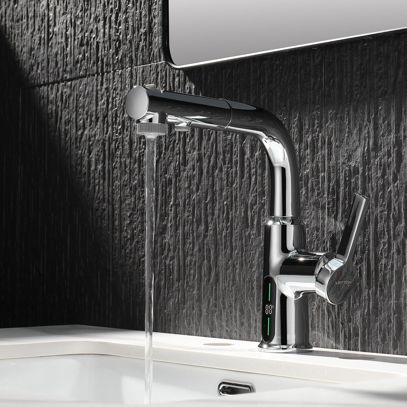 Metora Single-Hole Liftable Pull-Out Bathroom Faucet With Temperature Display-BF2501