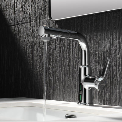 Metora Single-Hole Liftable Pull-Out Bathroom Faucet With Temperature Display-BF2501