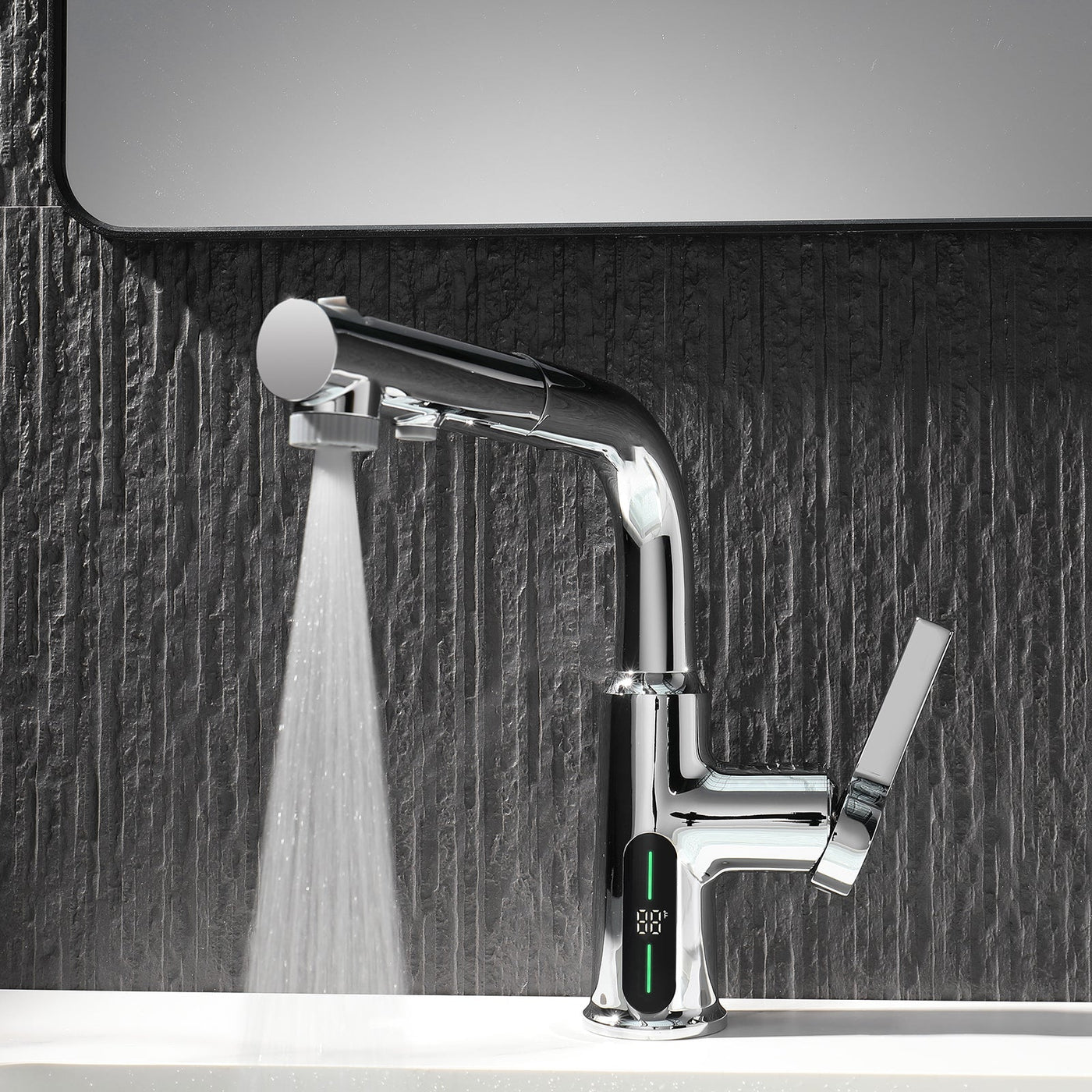 Metora Single-Hole Liftable Pull-Out Bathroom Faucet With Temperature Display-BF2501