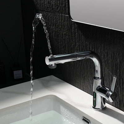 Metora Single-Hole Liftable Pull-Out Bathroom Faucet With Temperature Display-BF2501