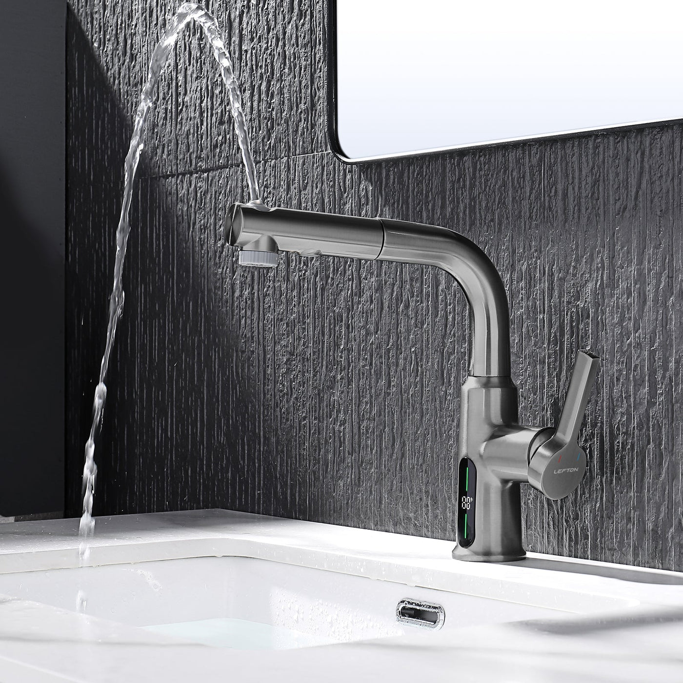 Metora Single-Hole Liftable Pull-Out Bathroom Faucet With Temperature Display-BF2501