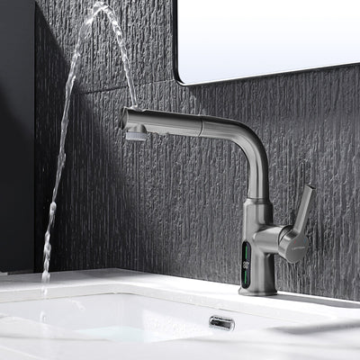 Metora Single-Hole Liftable Pull-Out Bathroom Faucet With Temperature Display-BF2501