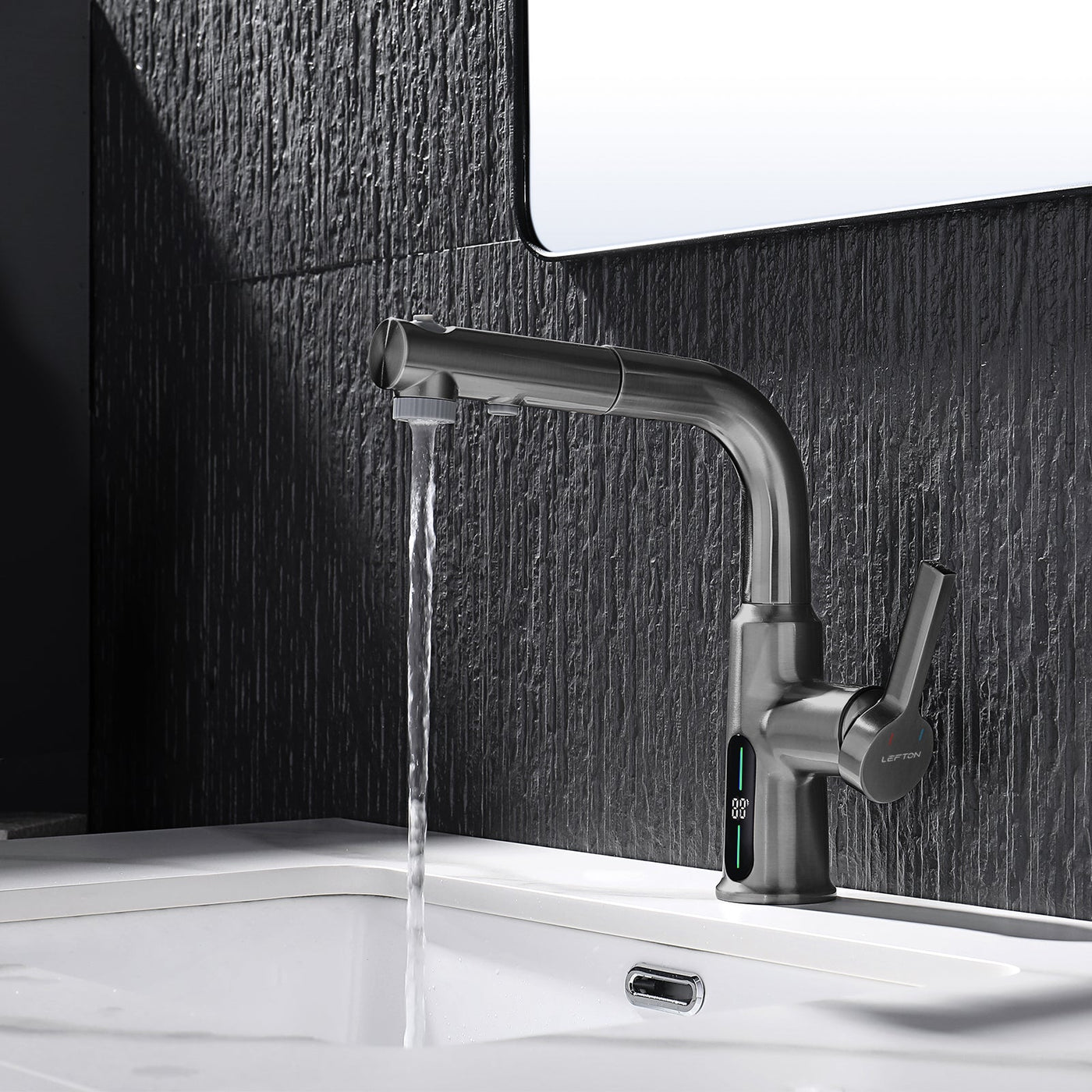 Metora Single-Hole Liftable Pull-Out Bathroom Faucet With Temperature Display-BF2501
