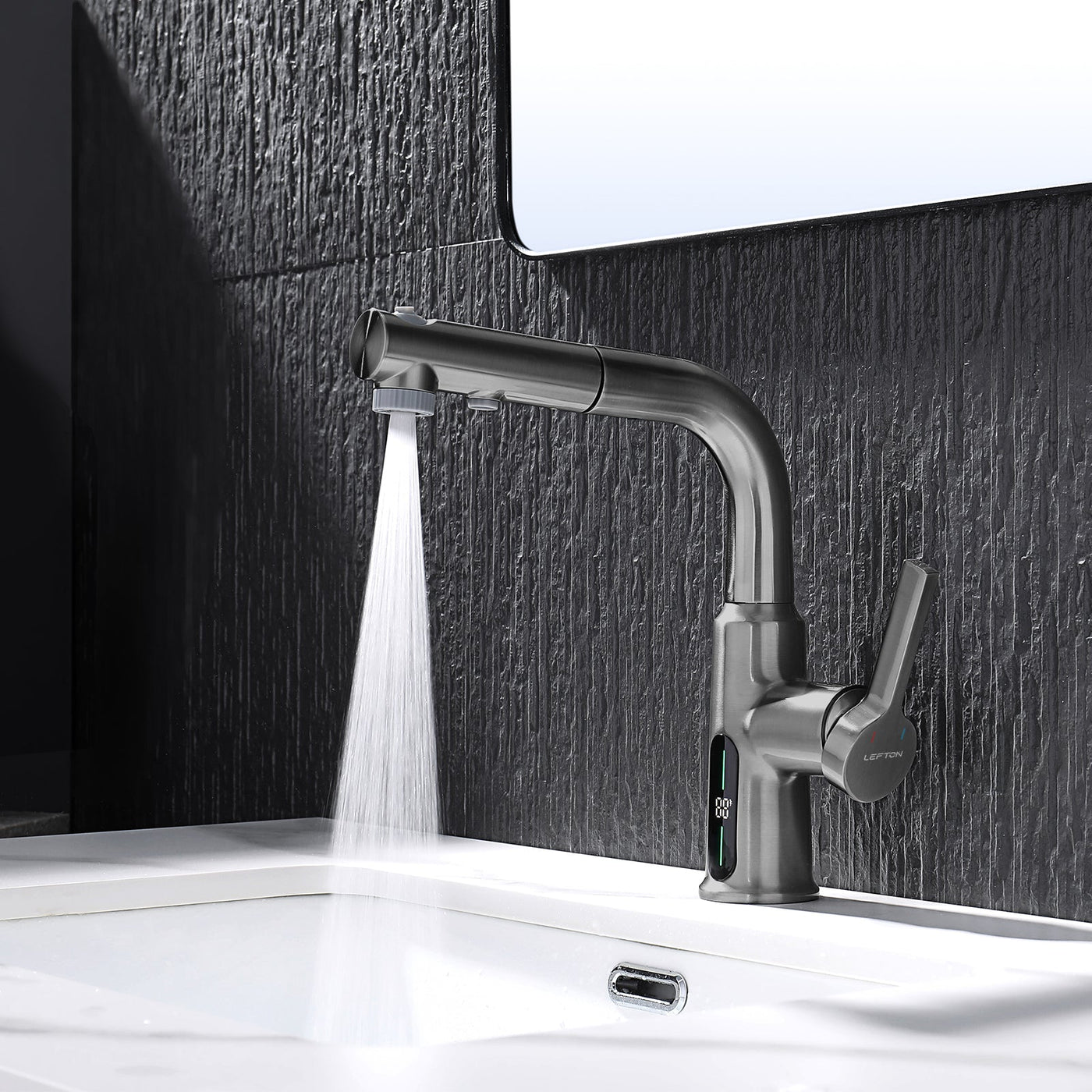 Metora Single-Hole Liftable Pull-Out Bathroom Faucet With Temperature Display-BF2501