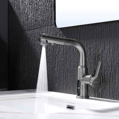 Metora Single-Hole Liftable Pull-Out Bathroom Faucet With Temperature Display-BF2501