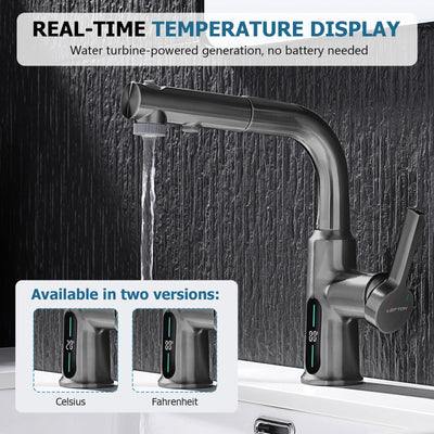 Metora Single-Hole Liftable Pull-Out Bathroom Faucet With Temperature Display-BF2501