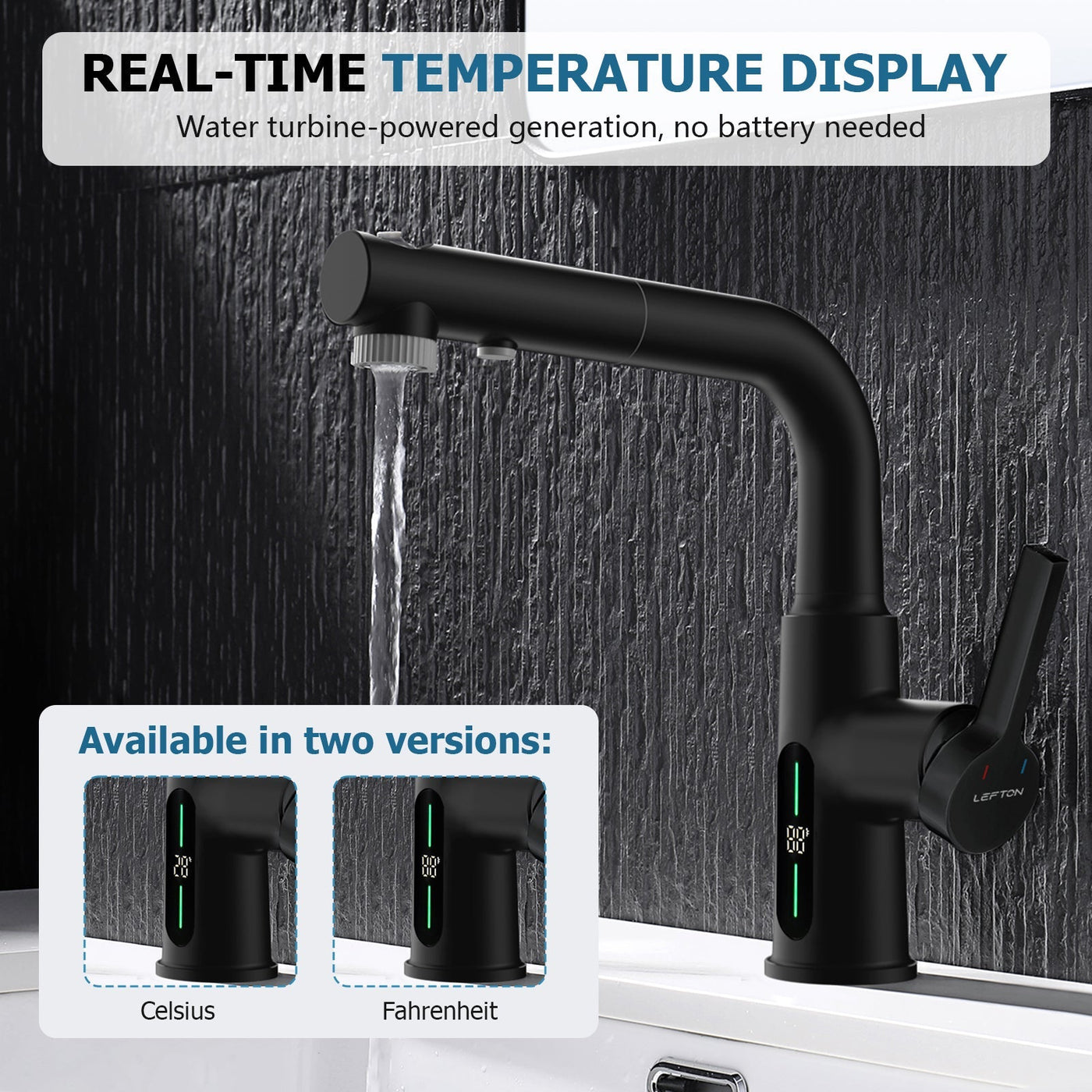 Metora Single-Hole Liftable Pull-Out Bathroom Faucet With Temperature Display-BF2501