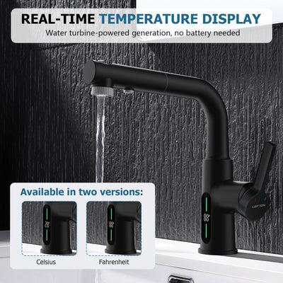 Metora Single-Hole Liftable Pull-Out Bathroom Faucet With Temperature Display-BF2501