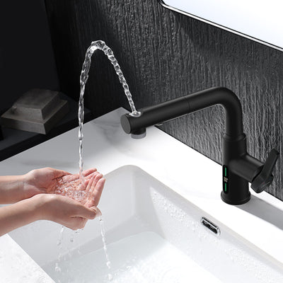Metora Single-Hole Liftable Pull-Out Bathroom Faucet With Temperature Display-BF2501