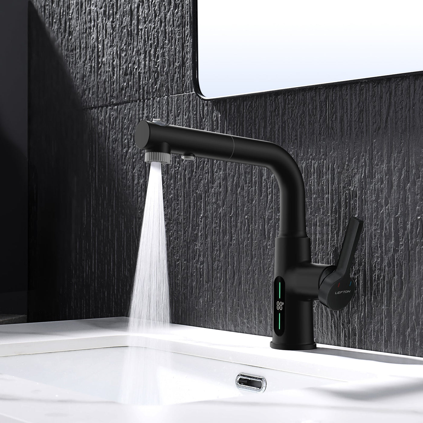Metora Single-Hole Liftable Pull-Out Bathroom Faucet With Temperature Display-BF2501