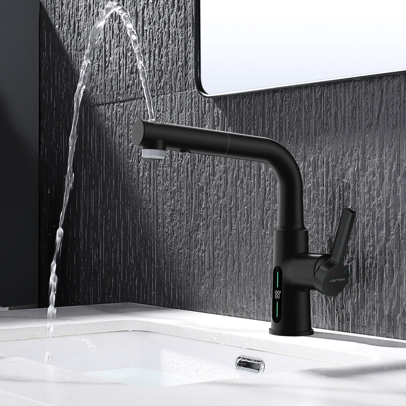 Metora Single-Hole Liftable Pull-Out Bathroom Faucet With Temperature Display-BF2501