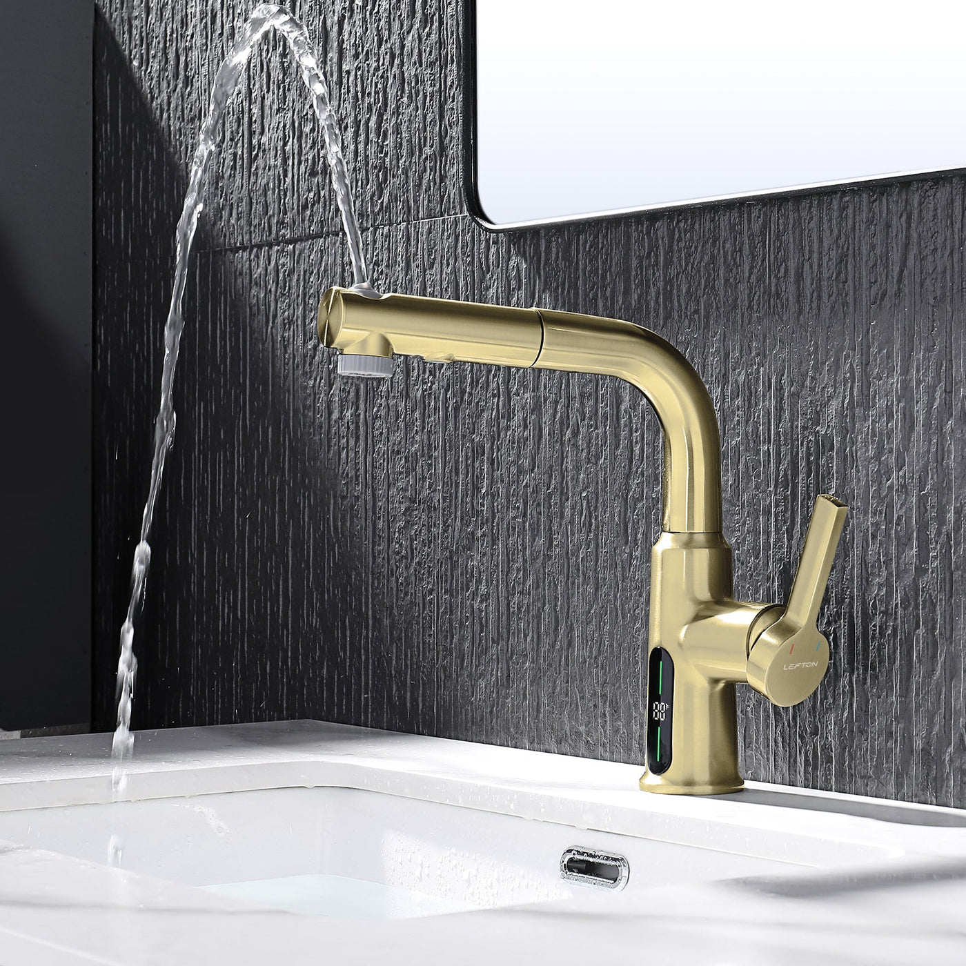 Metora Single-Hole Liftable Pull-Out Bathroom Faucet With Temperature Display-BF2501