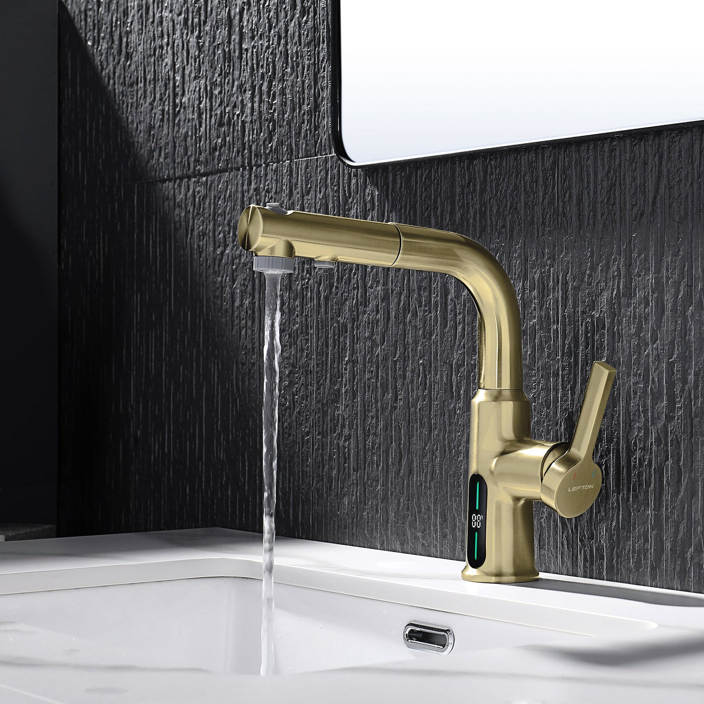 Metora Single-Hole Liftable Pull-Out Bathroom Faucet With Temperature Display-BF2501