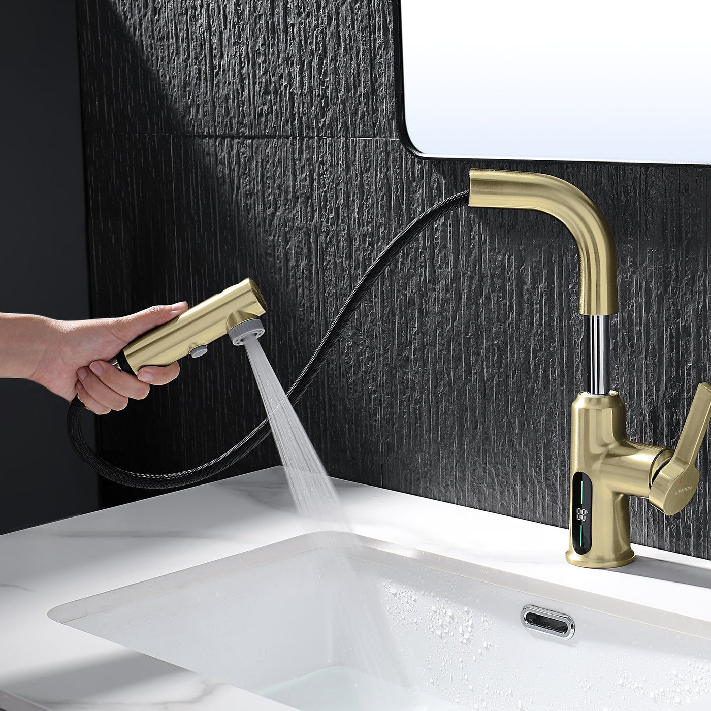Metora Single-Hole Liftable Pull-Out Bathroom Faucet With Temperature Display-BF2501