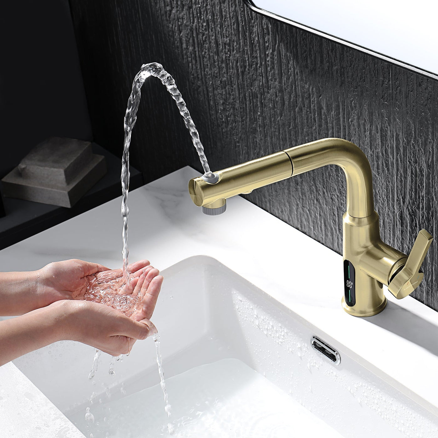 Metora Single-Hole Liftable Pull-Out Bathroom Faucet With Temperature Display-BF2501