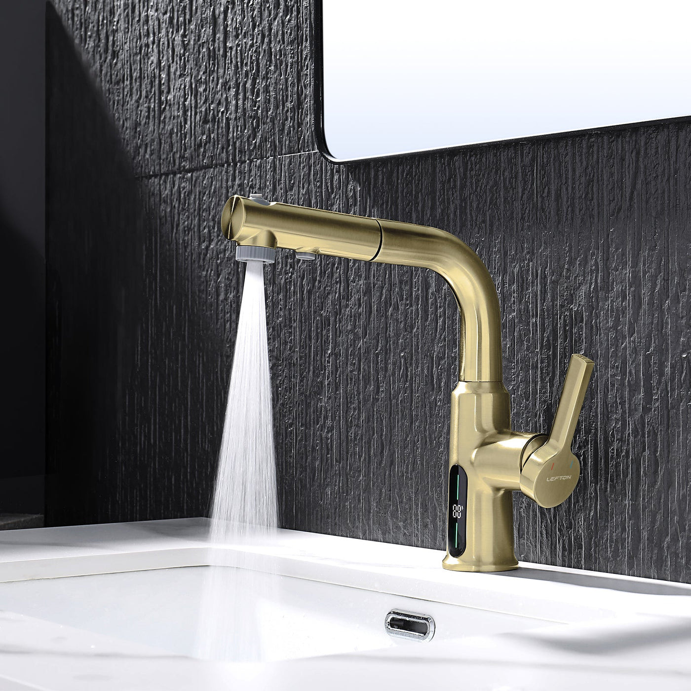 Metora Single-Hole Liftable Pull-Out Bathroom Faucet With Temperature Display-BF2501