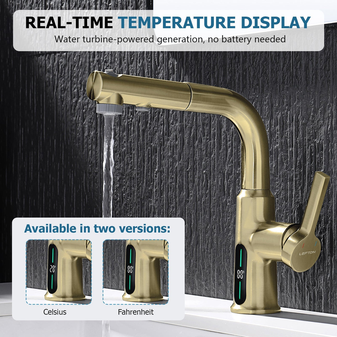 Metora Single-Hole Liftable Pull-Out Bathroom Faucet With Temperature Display-BF2501