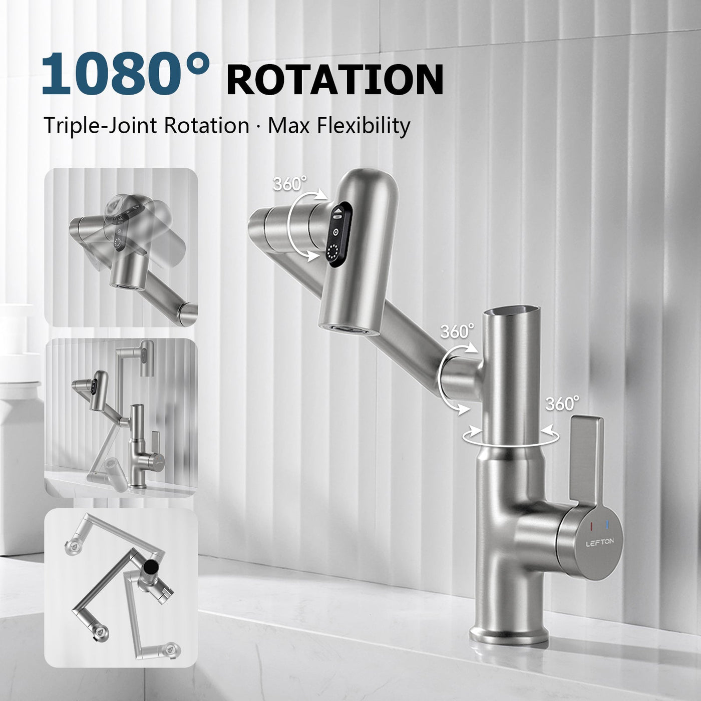 Metora Single-Hole Rotatable Faucet with Temperature Display-BF2204