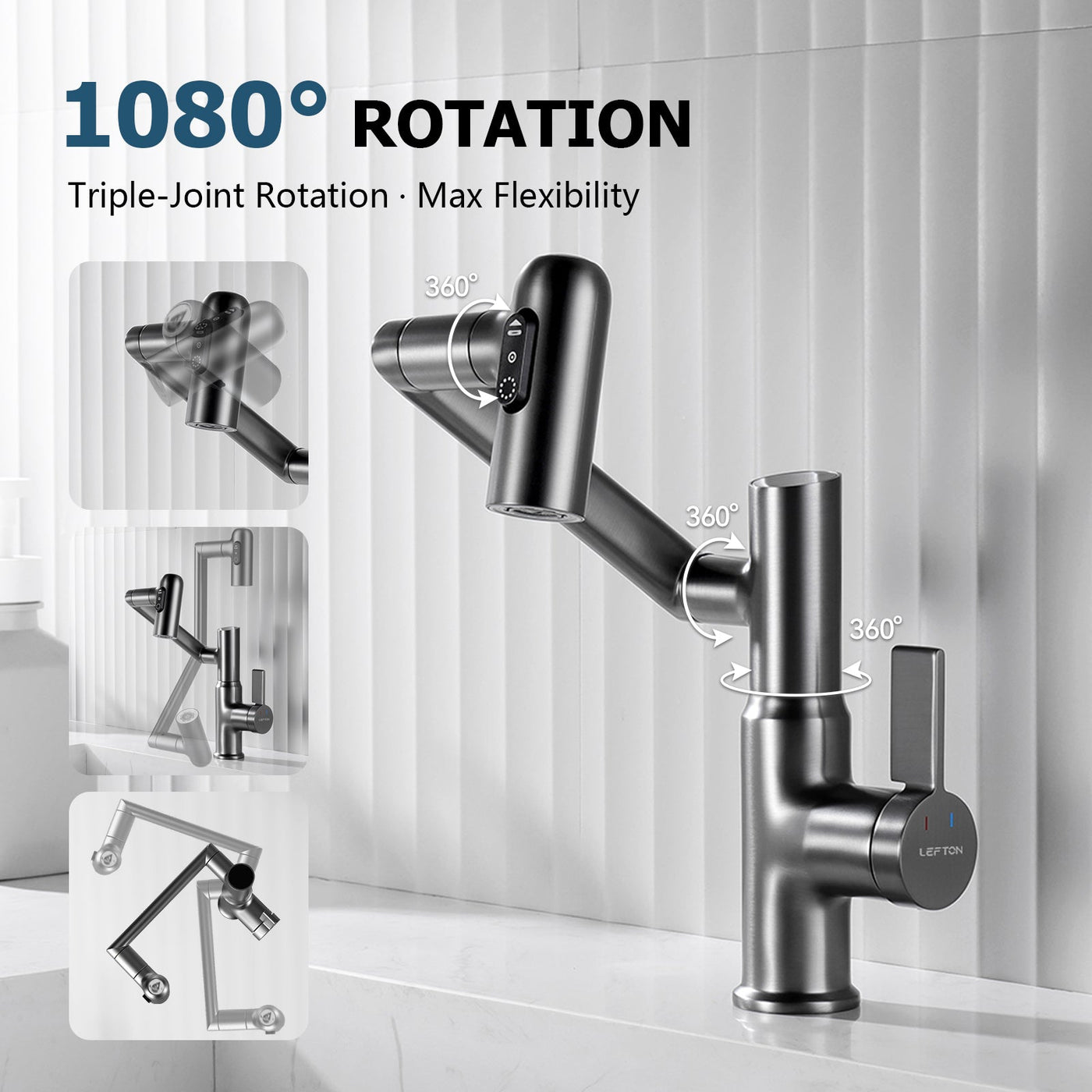 Metora Single-Hole Rotatable Faucet with Temperature Display-BF2204