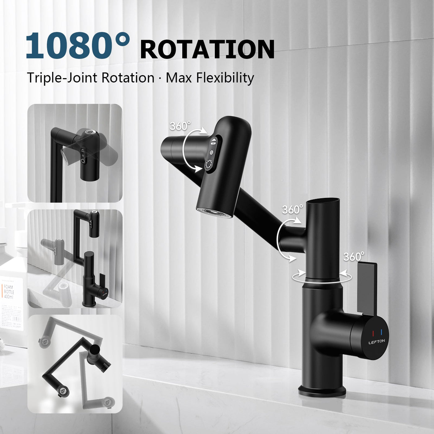 Metora Single-Hole Rotatable Faucet with Temperature Display-BF2204