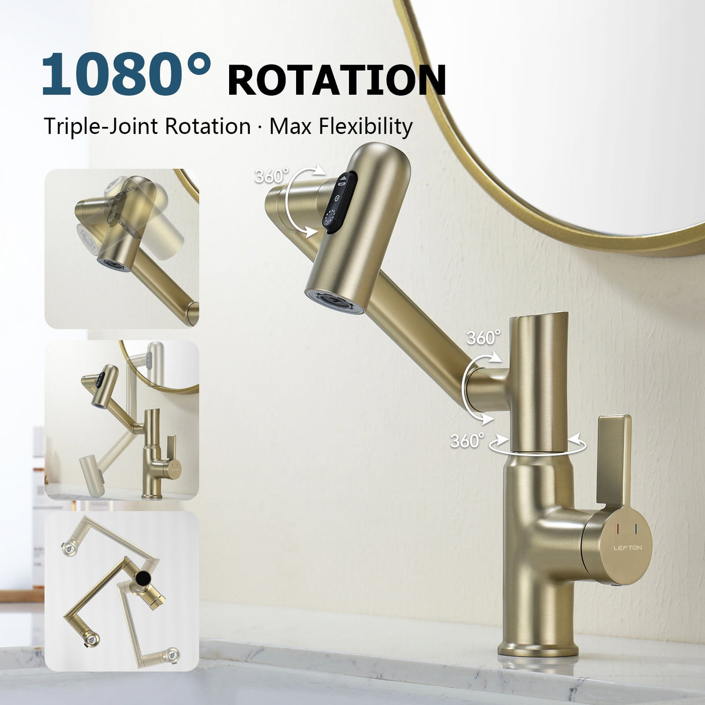 Metora Single-Hole Rotatable Faucet with Temperature Display-BF2204