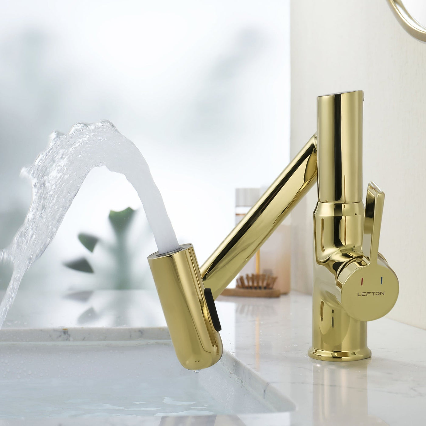 Metora Single-Hole Rotatable Faucet with Temperature Display-BF2204 with Pop-up Bathroom Sink Drain Stopper Without Overflow-D01