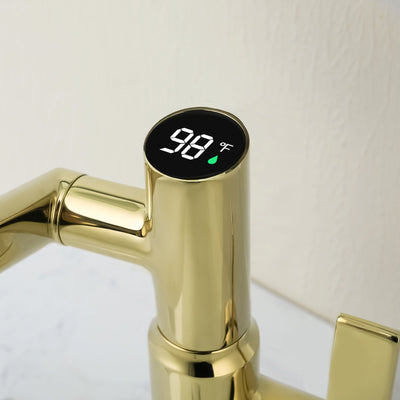 Metora Single-Hole Rotatable Faucet with Temperature Display-BF2204 with Pop-up Bathroom Sink Drain Stopper Without Overflow-D01