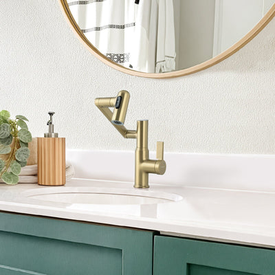 Metora Single-Hole Rotatable Faucet with Temperature Display-BF2204 with Pop-up Bathroom Sink Drain Stopper Without Overflow-D01