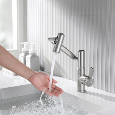 Metora Single-Hole Rotatable Faucet with Temperature Display-BF2204 with Pop-up Bathroom Sink Drain Stopper Without Overflow-D01