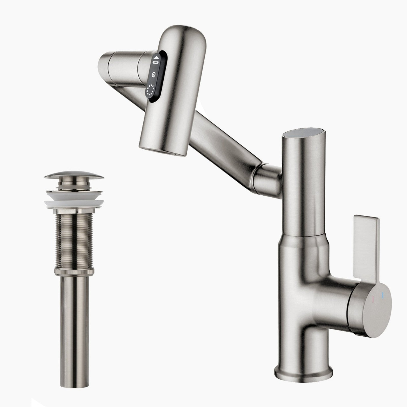 Metora Single-Hole Rotatable Faucet with Temperature Display-BF2204 with Pop-up Bathroom Sink Drain Stopper Without Overflow-D01