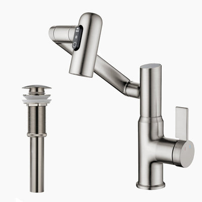 Metora Single-Hole Rotatable Faucet with Temperature Display-BF2204 with Pop-up Bathroom Sink Drain Stopper Without Overflow-D01