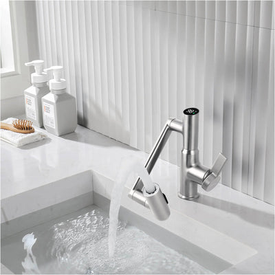 Metora Single-Hole Rotatable Faucet with Temperature Display-BF2204 with Pop-up Bathroom Sink Drain Stopper Without Overflow-D01