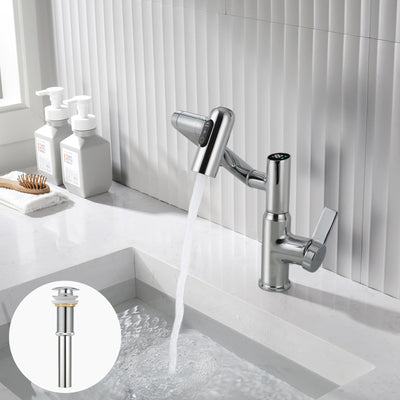 Metora Single-Hole Rotatable Faucet with Temperature Display-BF2204 with Pop-up Bathroom Sink Drain Stopper Without Overflow-D01