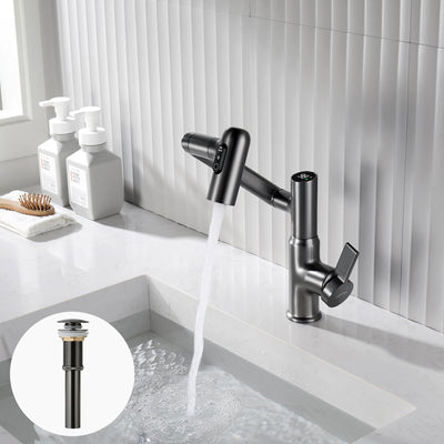 Metora Single-Hole Rotatable Faucet with Temperature Display-BF2204 with Pop-up Bathroom Sink Drain Stopper Without Overflow-D01