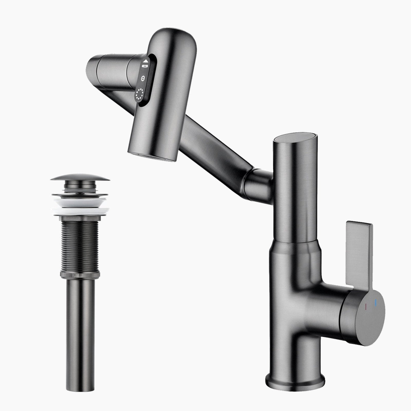 Metora Single-Hole Rotatable Faucet with Temperature Display-BF2204 with Pop-up Bathroom Sink Drain Stopper Without Overflow-D01