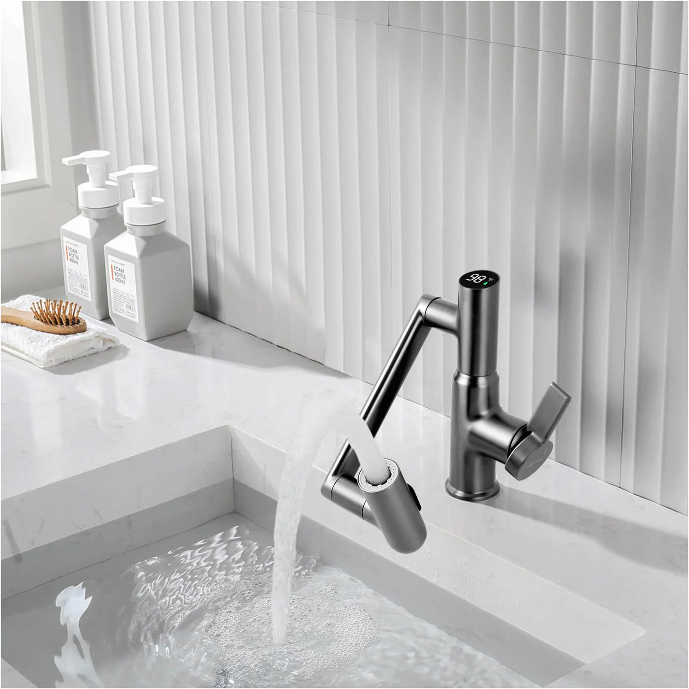 Metora Single-Hole Rotatable Faucet with Temperature Display-BF2204 with Pop-up Bathroom Sink Drain Stopper Without Overflow-D01
