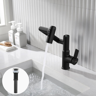 Metora Single-Hole Rotatable Faucet with Temperature Display-BF2204 with Pop-up Bathroom Sink Drain Stopper Without Overflow-D01