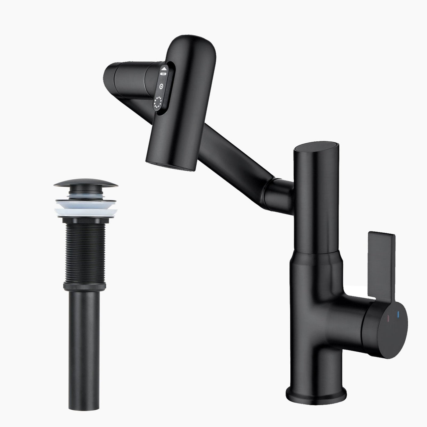 Metora Single-Hole Rotatable Faucet with Temperature Display-BF2204 with Pop-up Bathroom Sink Drain Stopper Without Overflow-D01