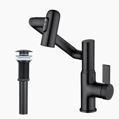 Metora Single-Hole Rotatable Faucet with Temperature Display-BF2204 with Pop-up Bathroom Sink Drain Stopper Without Overflow-D01