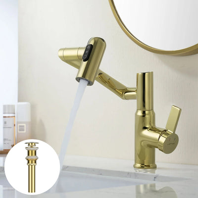 Metora Single-Hole Rotatable Faucet with Temperature Display-BF2204 with Pop-up Bathroom Sink Drain Stopper Without Overflow-D01