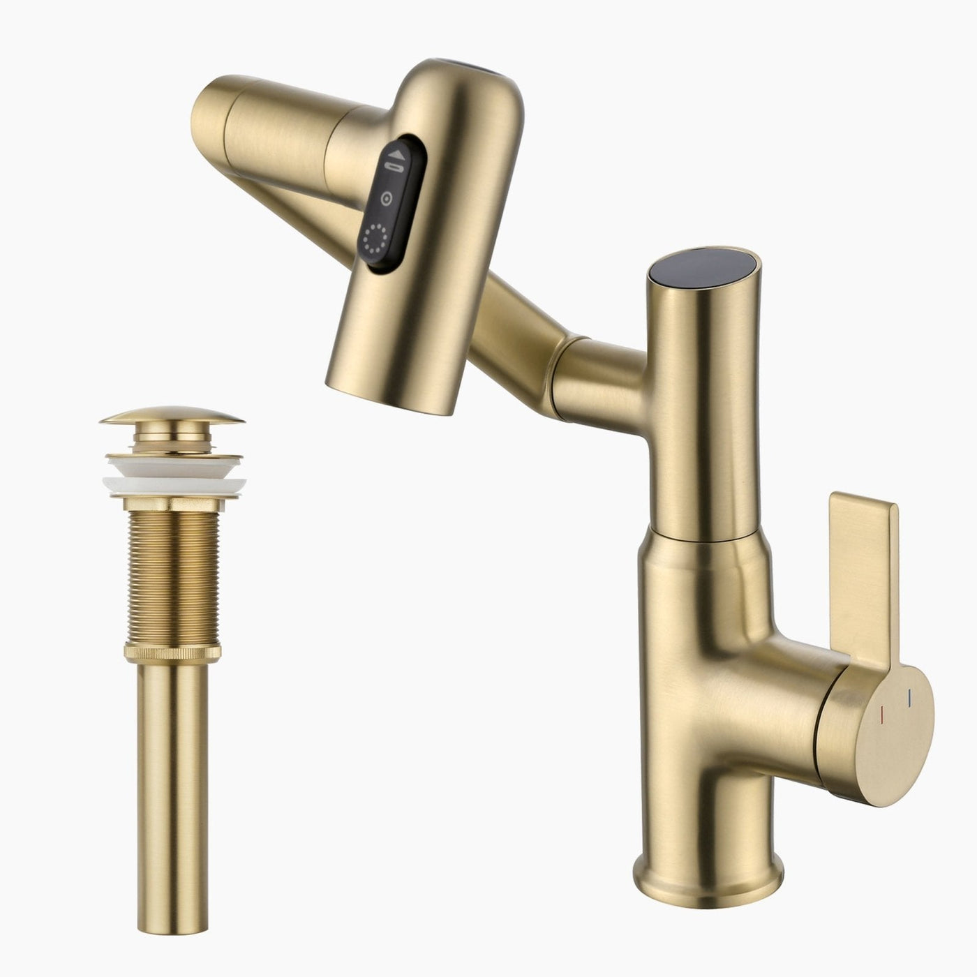 Metora Single-Hole Rotatable Faucet with Temperature Display-BF2204 with Pop-up Bathroom Sink Drain Stopper Without Overflow-D01