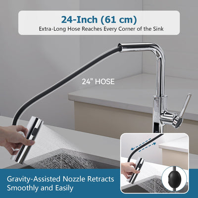 Metora Waterfall & Pull-Out Kitchen Faucet with Temperature Display-KF2209